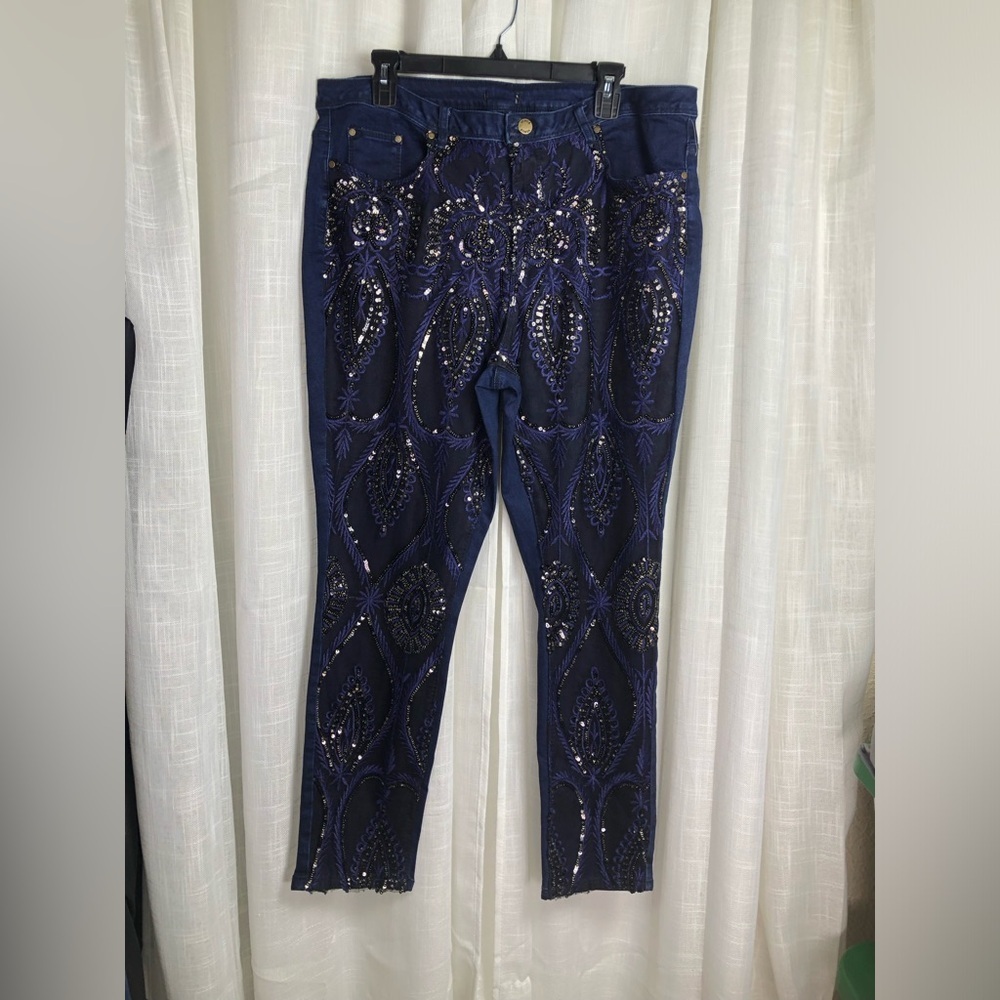 VENUS HOT Blue and Black Sequin Skinny Jeans NWOT 💙🪩 - Picture 9 of 15